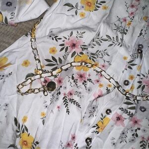 Guess White Floral Dress with Yellow and Pink Accents